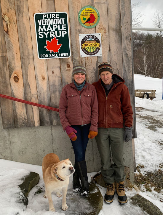 Richard Faesy and Ann Bove produce pure Vermont Maple syrup and Shaker Mountain Farm in Starksboro Vermont and sell their products online and at their farm.